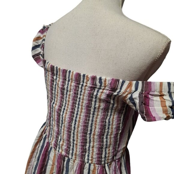 Aeropostale Cold Shoulder Dress Buttons Short Stripes Button Front Womens Large - Picture 3 of 9